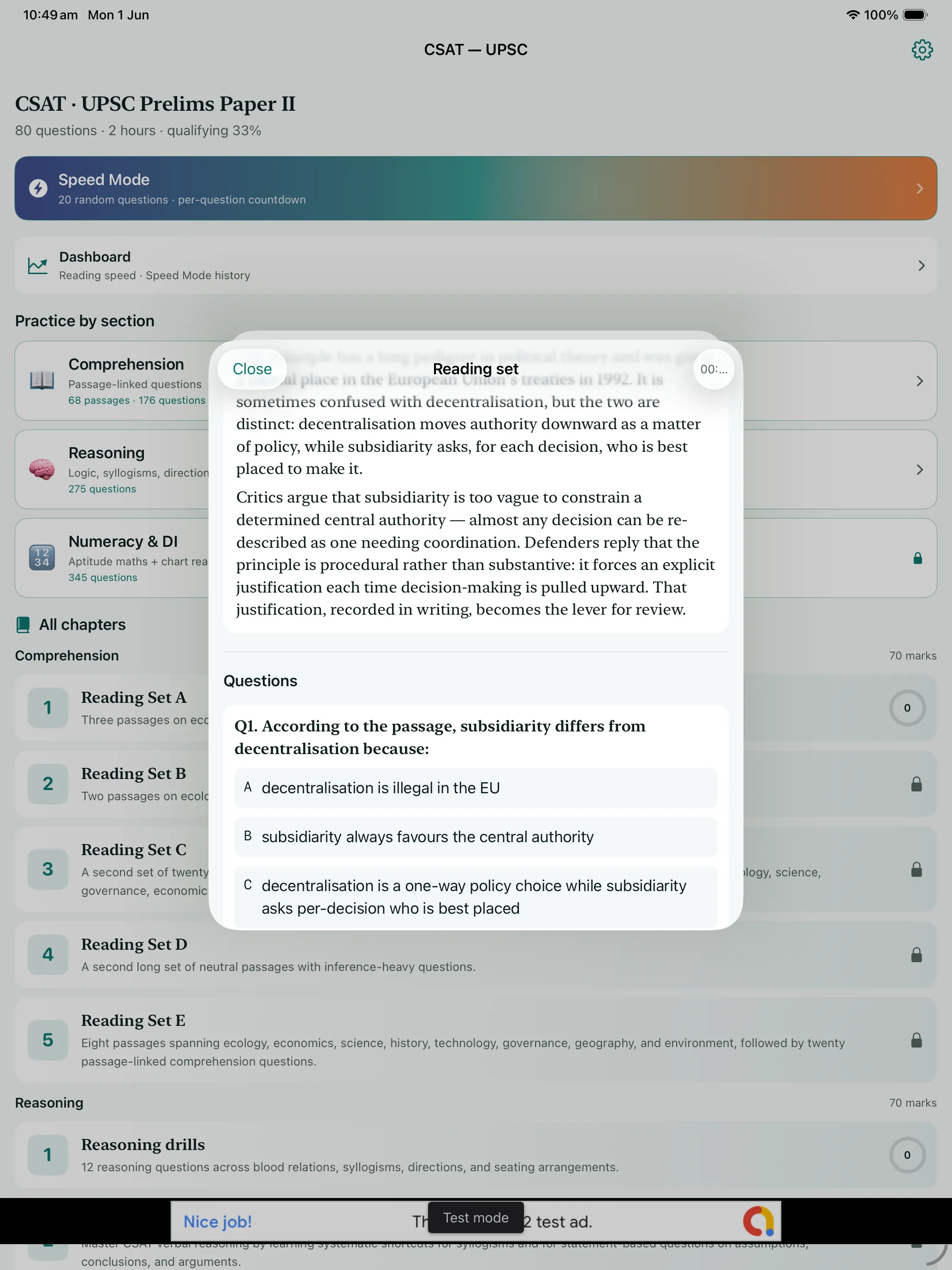 CSAT reasoning on iPad